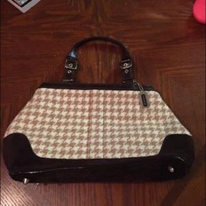 Coach Wool Houndstooth/Brown Suede satchel
